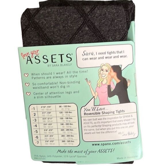 Love Your Assets Tights Sz 2 5’1”-5’11” 125-155 Reversible Diamond Black Shaping - Picture 4 of 5
